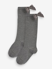 Grey 2 Pack Cotton Rich Bow Knee High Socks - Image 1 of 3