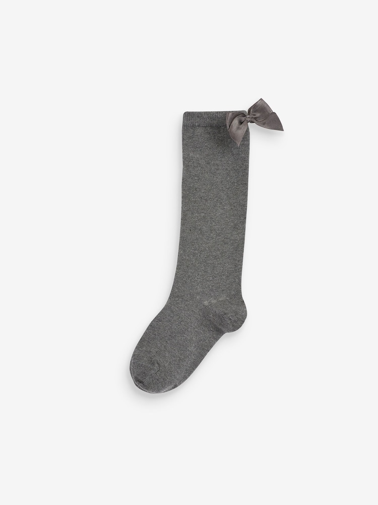 Grey 2 Pack Cotton Rich Bow Knee High Socks - Image 3 of 3