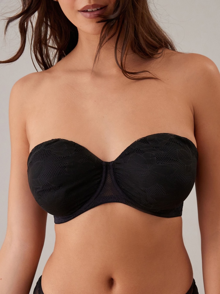 Black DD+ Non Pad Lace Strapless Multiway Bra - Image 1 of 8 Black DD+ Non Pad Lace Strapless Multiway Bra - Image 1 of 8