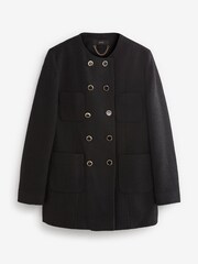 Black Collarless Bouclé Coat - Image 1 of 4