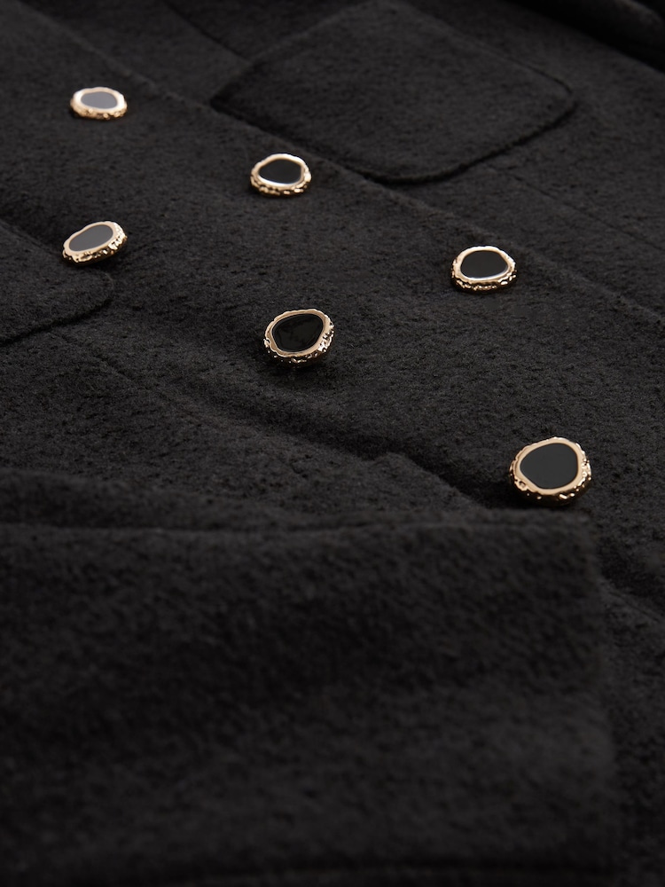 Black Collarless Bouclé Coat - Image 3 of 4
