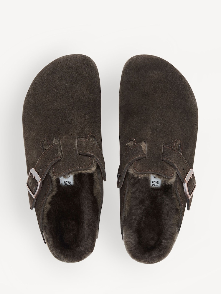 Birkenstock Brown Boston Shearling Suede Clogs - Image 2 of 6