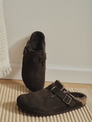 Birkenstock Brown Boston Shearling Suede Clogs - Image 3 of 6