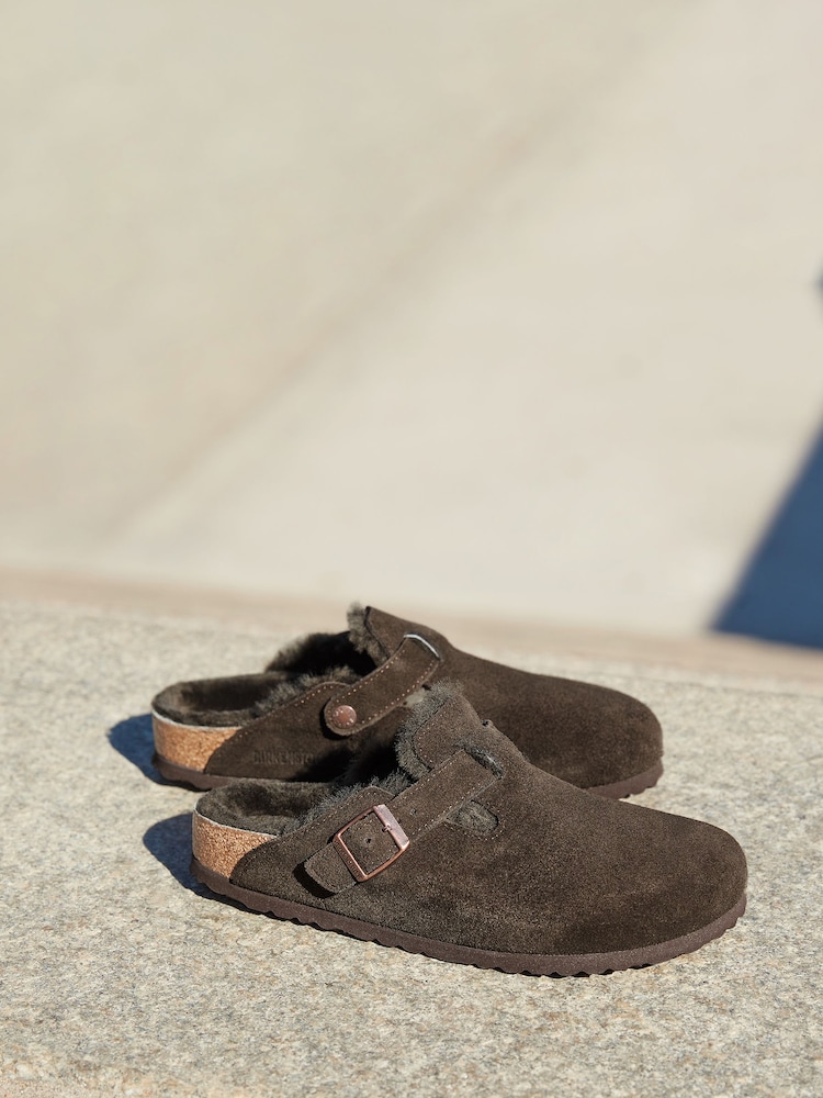 Birkenstock Brown Boston Shearling Suede Clogs - Image 4 of 6