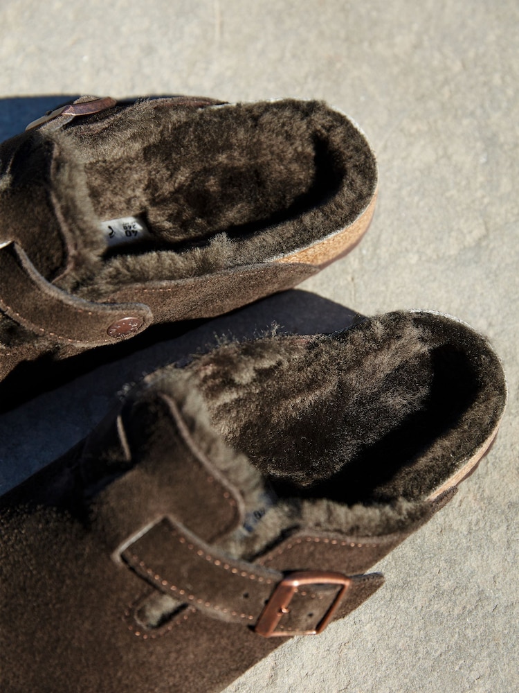 Birkenstock Brown Boston Shearling Suede Clogs - Image 5 of 6