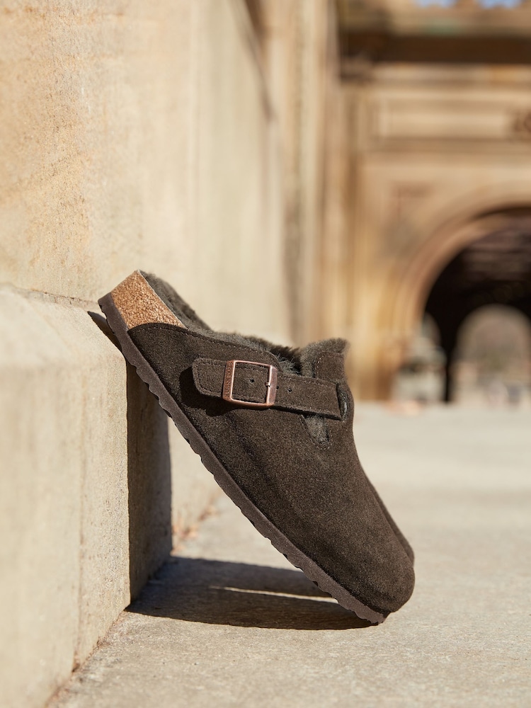 Birkenstock Brown Boston Shearling Suede Clogs - Image 6 of 6