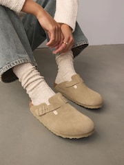 Birkenstock Khaki Boston Suede Clogs - Image 1 of 11