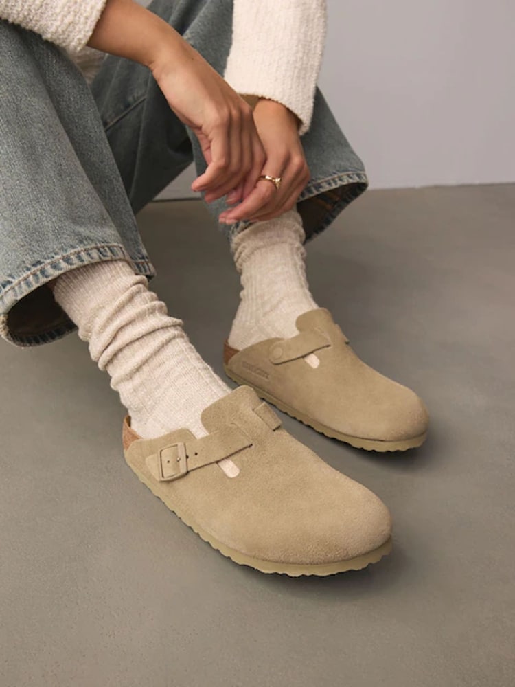Birkenstock Khaki Boston Suede Clogs - Image 1 of 11