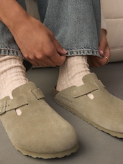Birkenstock Khaki Boston Suede Clogs - Image 5 of 11