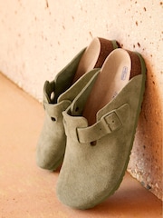 Birkenstock Khaki Boston Suede Clogs - Image 7 of 11
