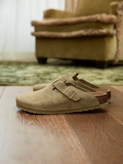 Birkenstock Khaki Boston Suede Clogs - Image 8 of 11