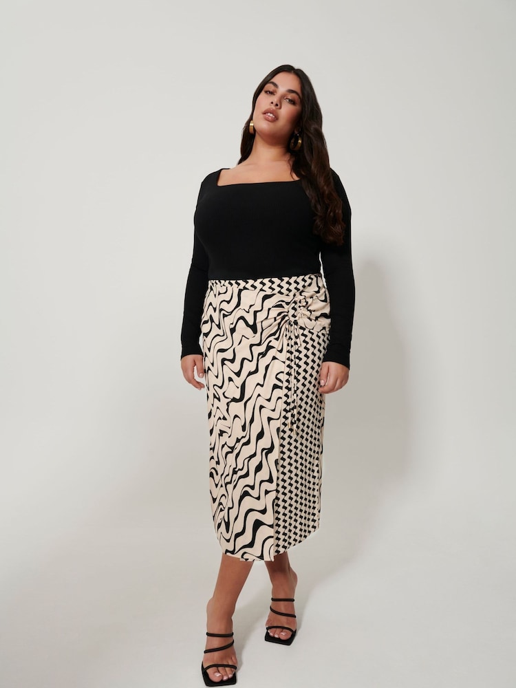 F&F FW Bridge Romilly Black Swirl Geo Contrast Skirt - Image 2 of 10