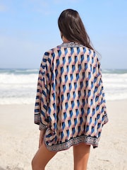 Ecru/Navy Short Kimono Cover-Up - Image 3 of 6