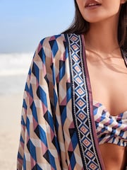 Ecru/Navy Short Kimono Cover-Up - Image 4 of 6