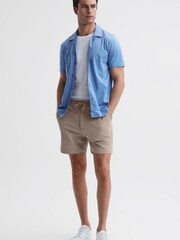 Reiss Mink Newmark Textured Drawstring Shorts - Image 1 of 4