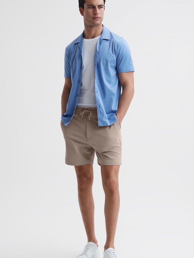 Reiss Mink Newmark Textured Drawstring Shorts - Image 1 of 4
