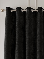 Hyperion Black Selene Luxury Chenille Weighted Thermal Lined Eyelet Curtains - Image 1 of 4