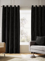 Hyperion Black Selene Luxury Chenille Weighted Thermal Lined Eyelet Curtains - Image 2 of 4