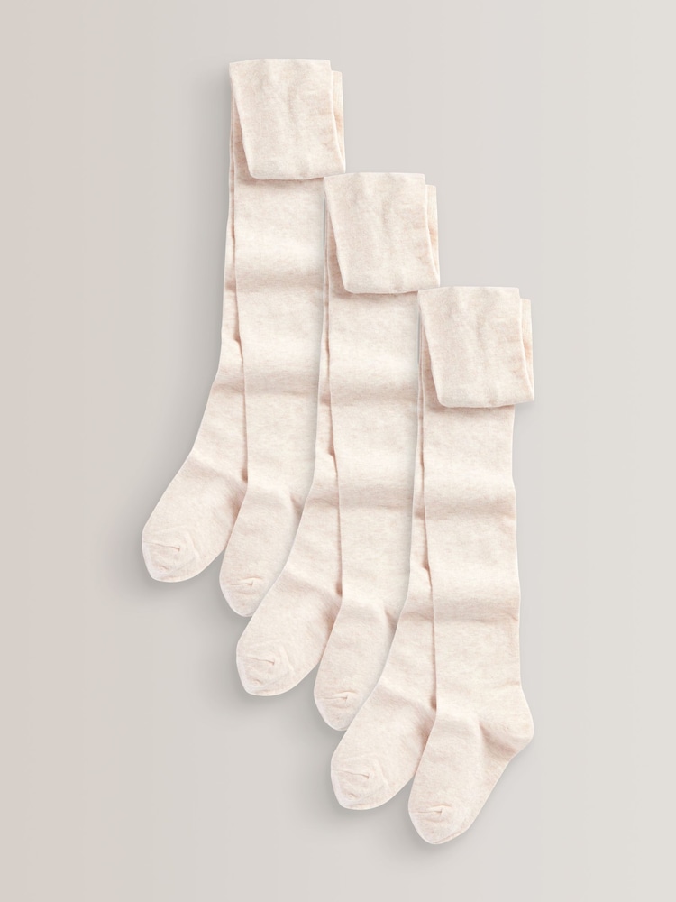Oatmeal Regular Length 3 Pack Cotton Rich School Tights - Image 1 of 1