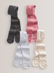 Pink/Cream/Light Grey/Charcoal Grey Cotton Rich Cable Tights 4 Pack - Image 1 of 3