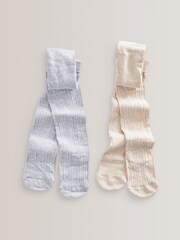 Pink/Cream/Light Grey/Charcoal Grey Cotton Rich Cable Tights 4 Pack - Image 2 of 3