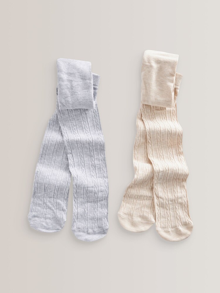 Pink/Cream/Light Grey/Charcoal Grey Cotton Rich Cable Tights 4 Pack - Image 2 of 3