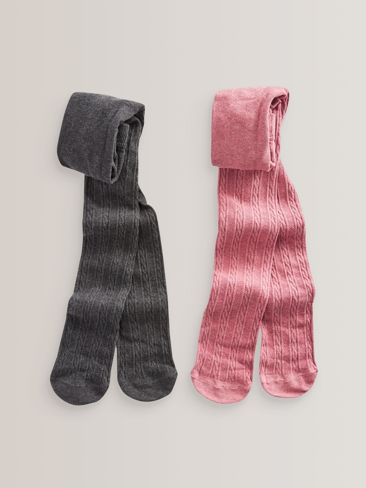 Pink/Cream/Light Grey/Charcoal Grey Cotton Rich Cable Tights 4 Pack - Image 3 of 3