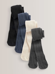 Black/Charcoal Grey/Navy Blue/Cream Cotton Rich Cable TIghts 4 Pack - Image 1 of 5