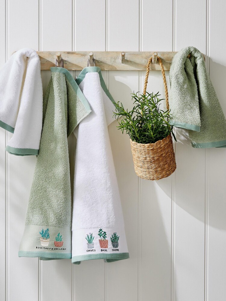 White Mixed Herbs 100% Cotton Towels - Image 1 of 4