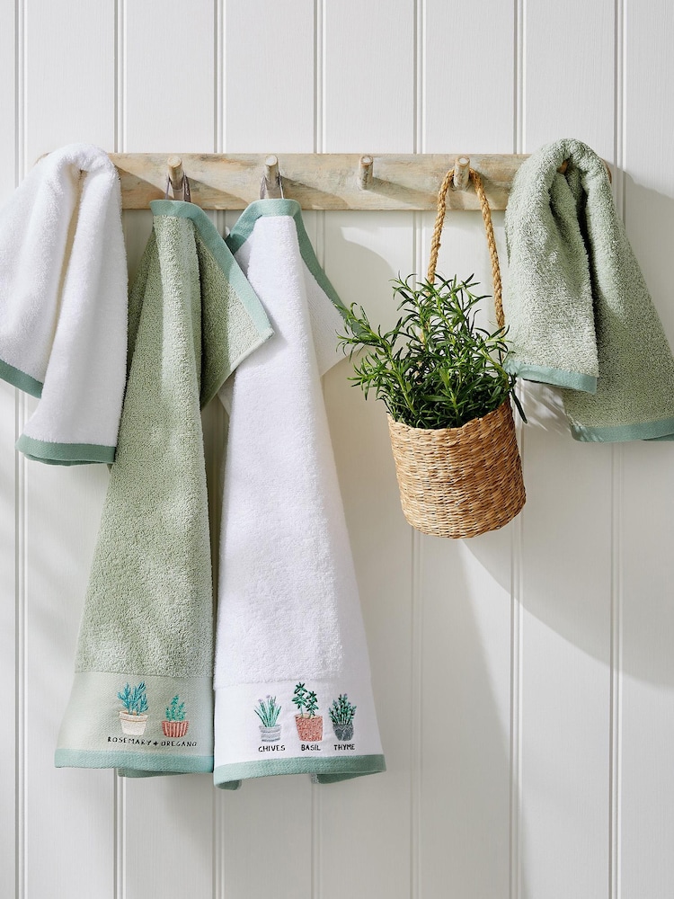 White Mixed Herbs 100% Cotton Towels - Image 1 of 4 White Mixed Herbs 100% Cotton Towels - Image 1 of 4