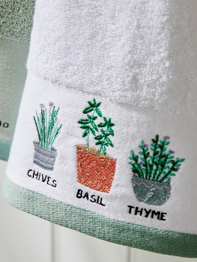 White Mixed Herbs 100% Cotton Towels - Image 2 of 4