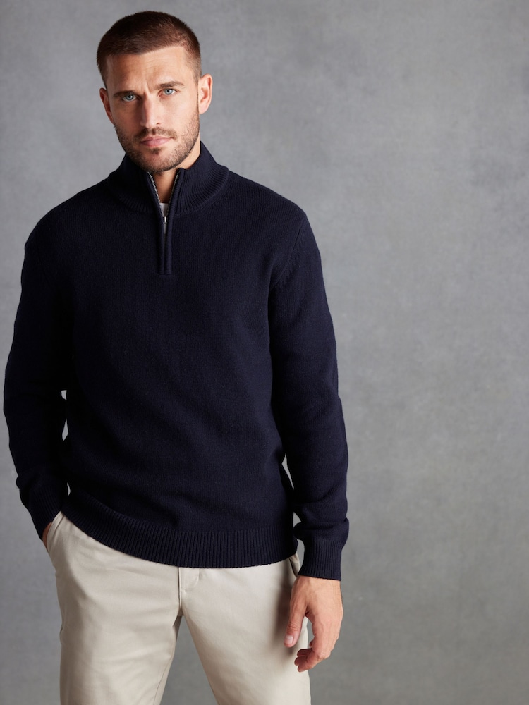 أزرق داكن أزرق - Regular Fit 100% Lambswool Premium Zip Neck Jumper - صورة 1 من 1 أزرق داكن أزرق - Regular Fit 100% Lambswool Premium Zip Neck Jumper - صورة 1 من 1