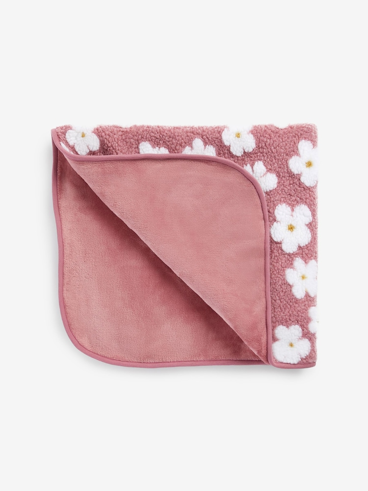 Pink Flower Fleece Baby Blanket - Image 1 of 3 Pink Flower Fleece Baby Blanket - Image 1 of 3