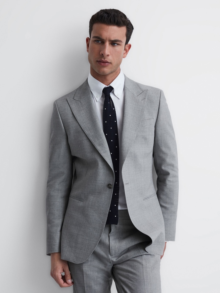 Reiss Soft Grey Arrow Slim Fit Single Breasted Wool Blend Blazer - Image 1 of 6