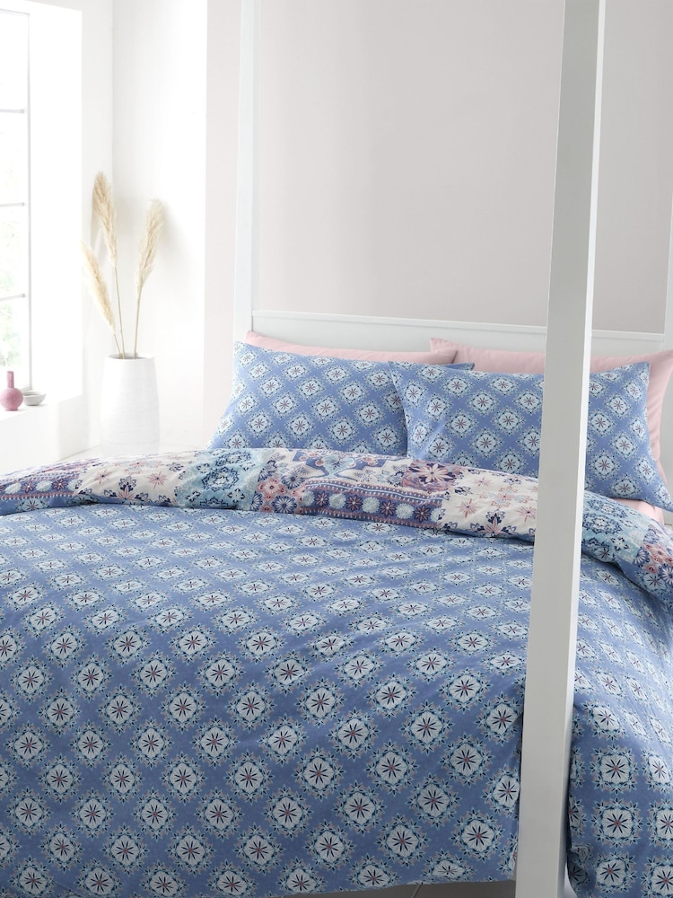 Catherine Lansfield Blue Boho Patchwork Pillowcases - Image 2 of 4