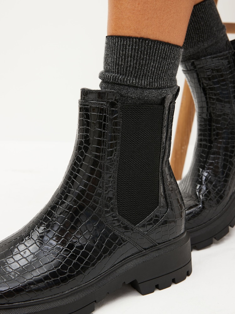 Black Croc Effect Regular/Wide Fit Forever Comfort® Pull-On Chelsea Ankle Boots - Image 2 of 8