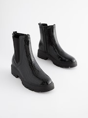 Black Croc Effect Regular/Wide Fit Forever Comfort® Pull-On Chelsea Ankle Boots - Image 4 of 8