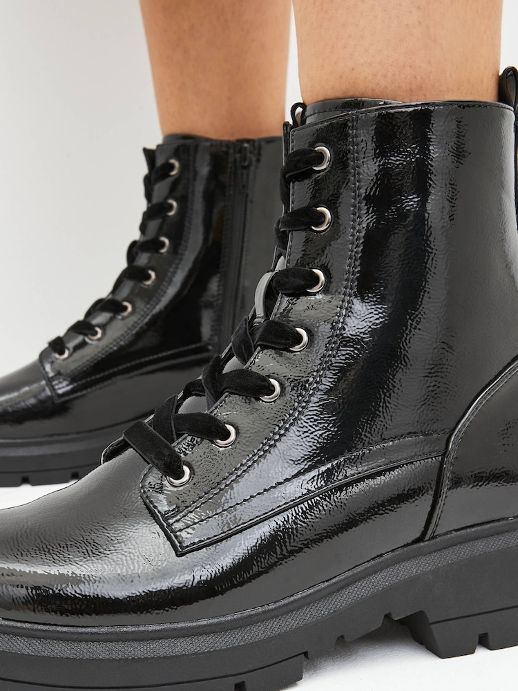 Black Textured Patent - Forever Comfort® Lace-Up Boots - Image 2 of 7