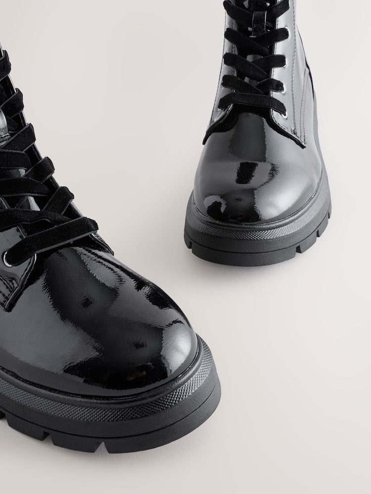 Black Textured Patent - Forever Comfort® Lace-Up Boots - Image 7 of 7