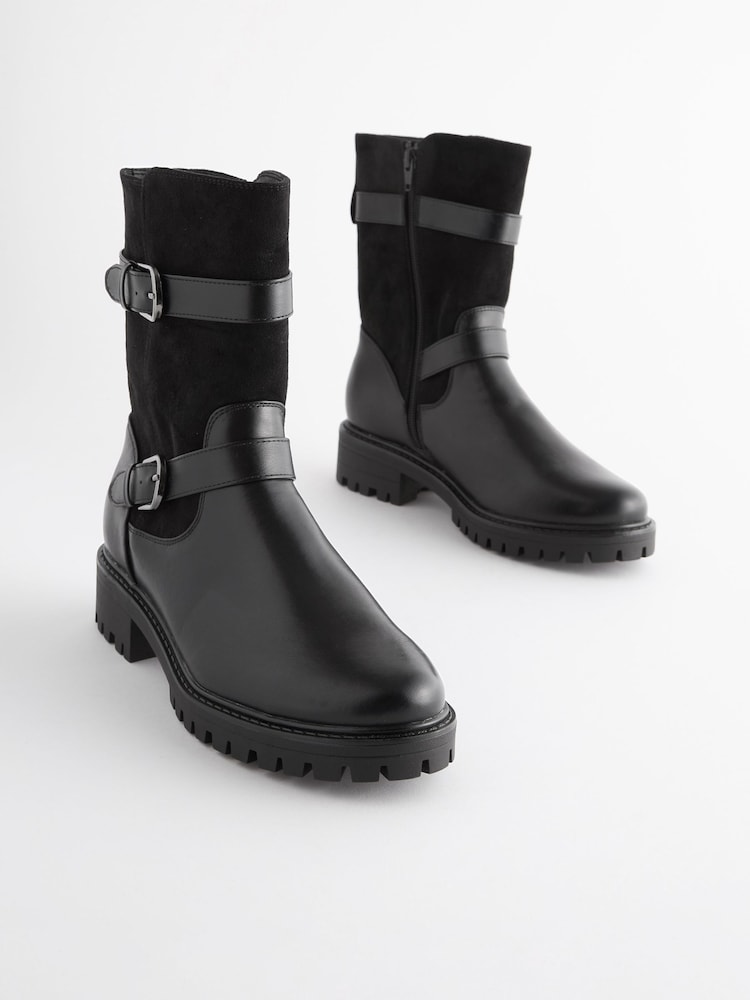 Black Regular/Wide Fit Forever Comfort® Buckle Biker Boots - Image 1 of 7