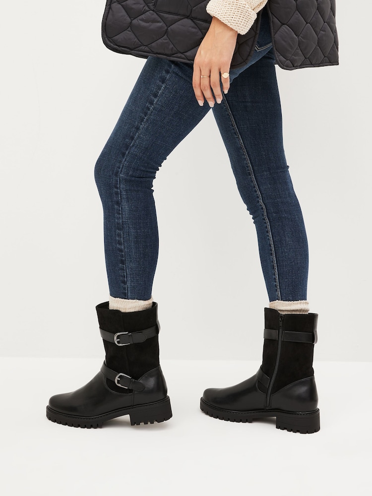 Black Regular/Wide Fit Forever Comfort® Buckle Biker Boots - Image 2 of 7