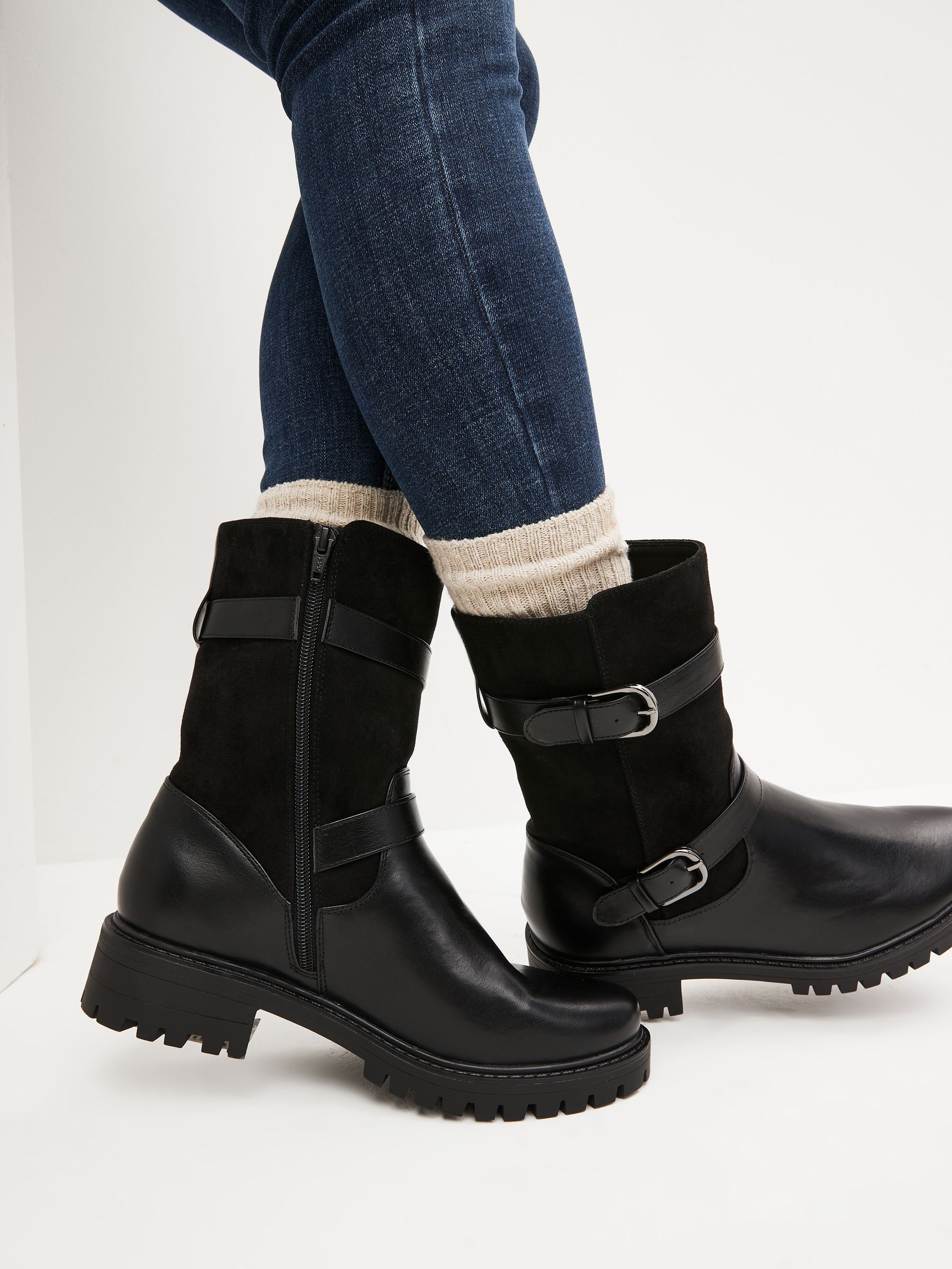 Buy Black Regular Wide Fit Forever Comfort Buckle Biker Boots from Next Luxembourg