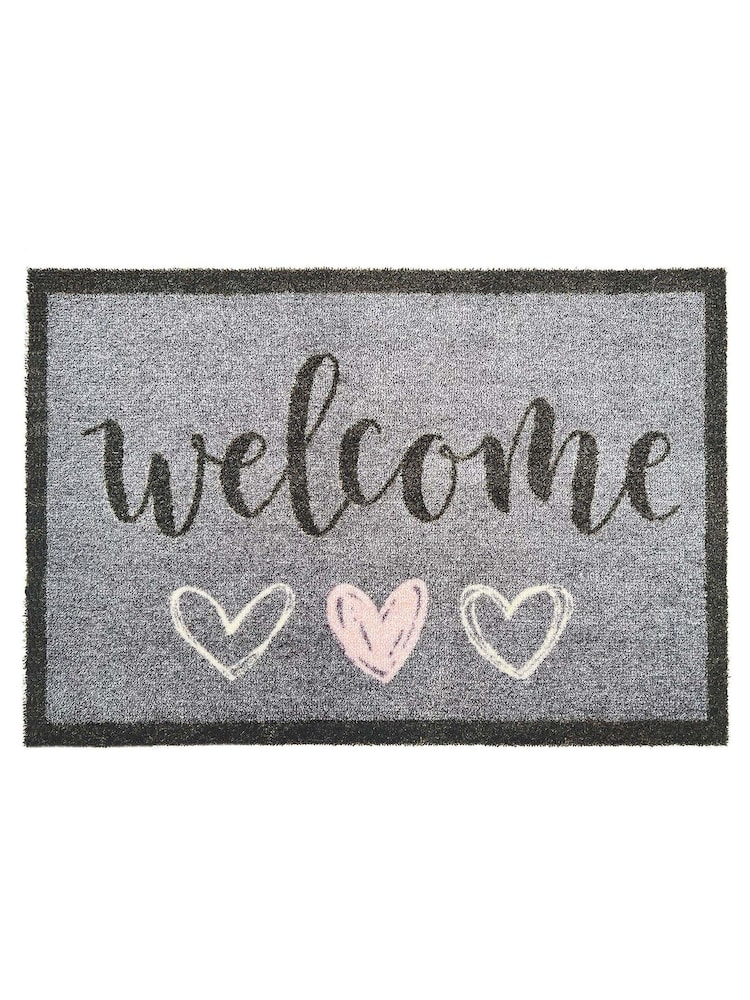 My Mat Grey Welcome Hearts Mat - Image 1 of 2