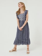 FatFace Blue Izzi Stripe Embroidered Dress - Image 1 of 5