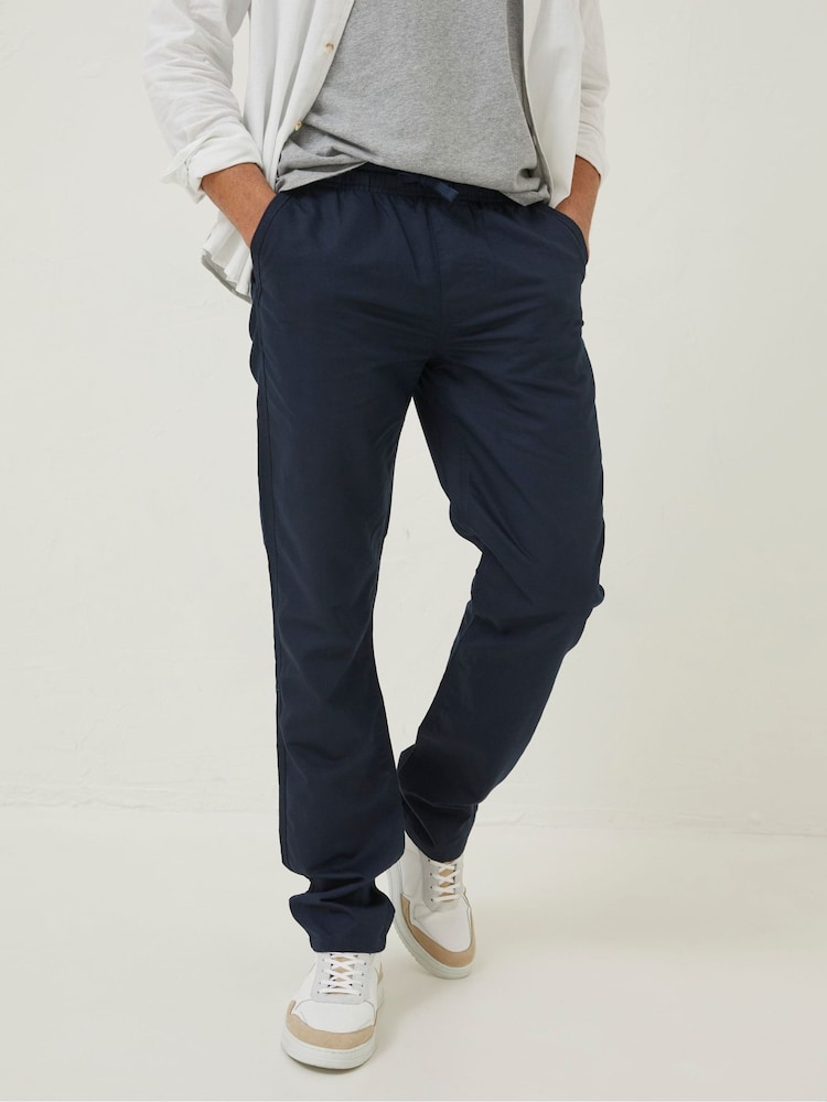 FatFace Blue Straight Cotton Linen Trousers - Image 1 of 4