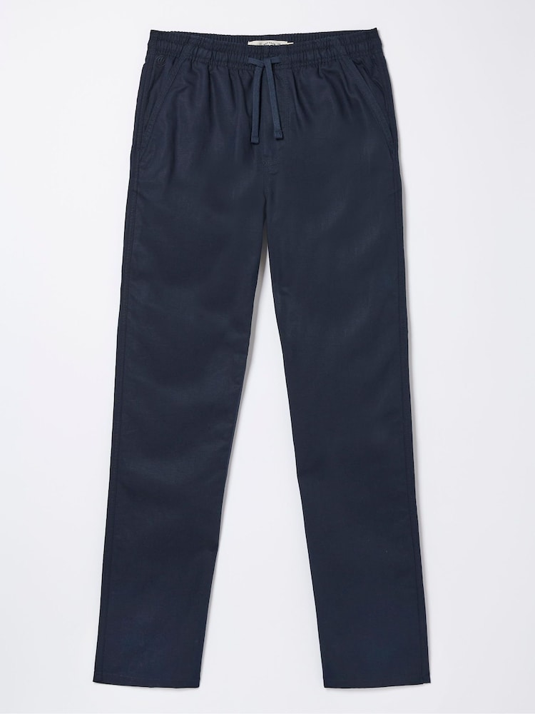 FatFace Blue Straight Cotton Linen Trousers - Image 4 of 4