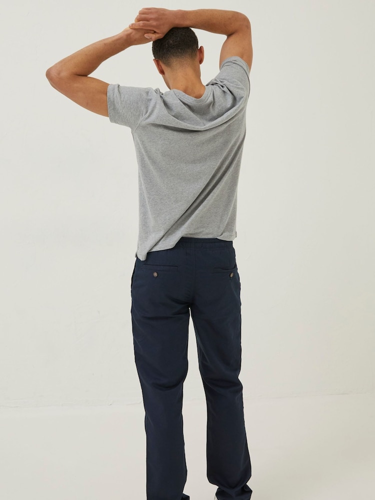 FatFace Blue Straight Cotton Linen Trousers - Image 2 of 4