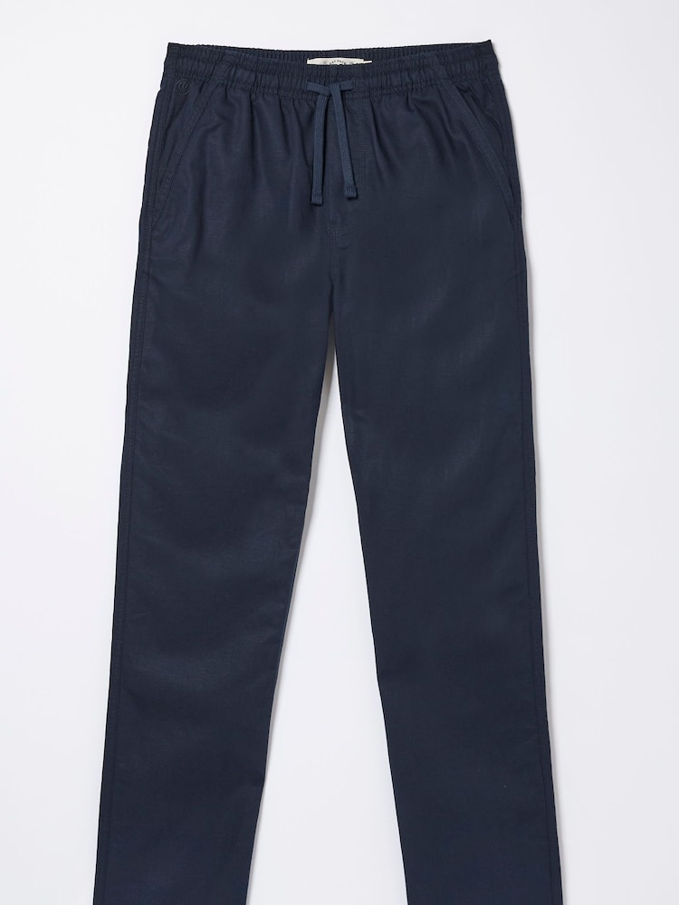 FatFace Blue Straight Cotton Linen Trousers - Image 4 of 4