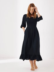 FatFace Adele Black Midi Dress With Linen - Image 1 of 6