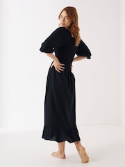 FatFace Adele Black Midi Dress With Linen - Image 2 of 6